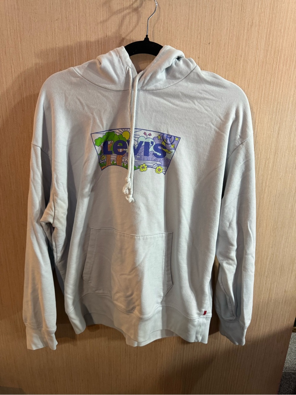 Women’s Levi's Light Blue Hoodie with Colorful Graphic Logo Size Large